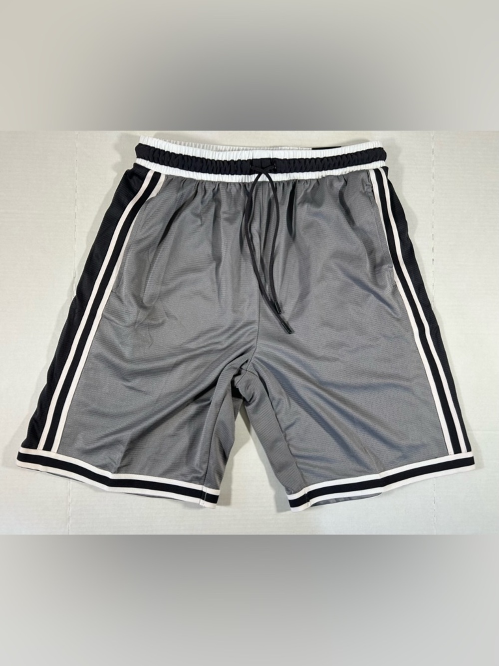 3/$30 SALE Men's Gray Athletic Mesh Shorts with Black Contrast Stripes